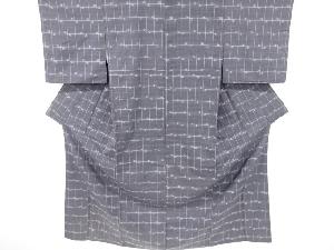 リサイクル　格子に絣柄織り出し手織り紬着物